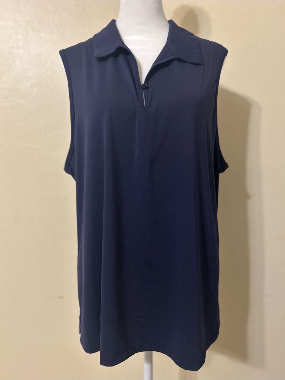 Sleeveless Navy Polo Bodysuit - Women's Collared Zipper Top